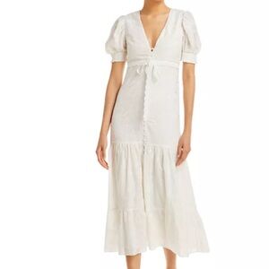 Alice And Olivia Stori Embroidered Midi Dress 2 Off White Empire Waist Fairy
